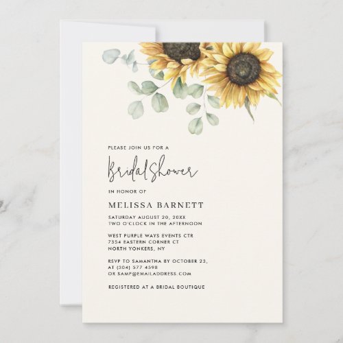 Sunflower Eucalyptus Floral Bridal Shower Invitation