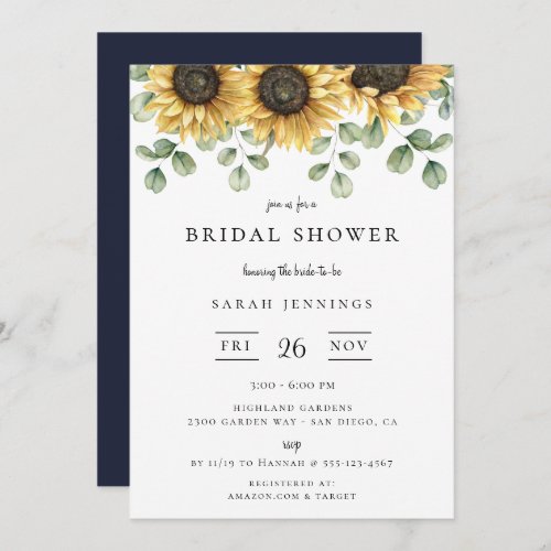Sunflower Eucalyptus Floral Bridal Shower Invitation