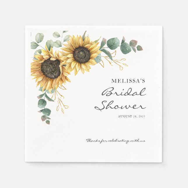 Sunflower Eucalyptus Floral Bridal Shower Paper Napkins (Front)