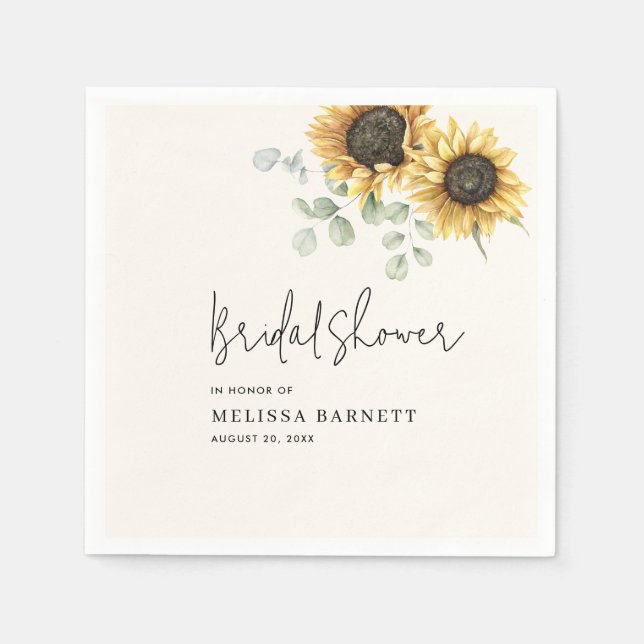 Sunflower Eucalyptus Floral Bridal Shower Paper Napkins (Front)