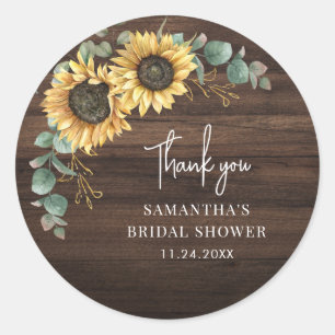 Sunflower Eucalyptus Floral Bridal Shower Rustic Classic Round Sticker