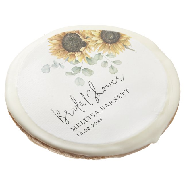 Sunflower Eucalyptus Floral Bridal Shower Sugar Cookie (Angled)
