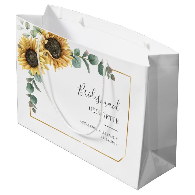 Sunflower Eucalyptus Floral Bridesmaid Wedding Large Gift Bag (Back Angled)
