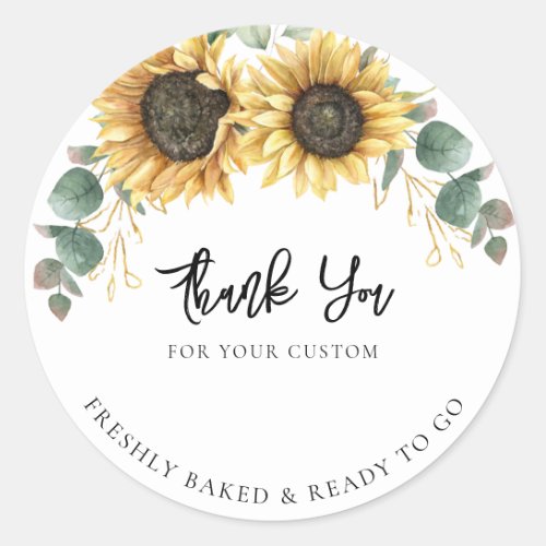 Sunflower Eucalyptus Floral Business Thank You Classic Round Sticker