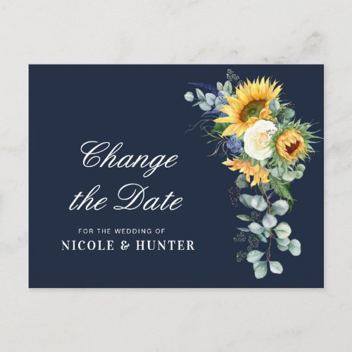 sunflower eucalyptus floral change the date postcard