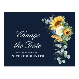 sunflower eucalyptus floral change the date postcard