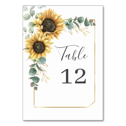 Sunflower Eucalyptus Floral Custom Table Number