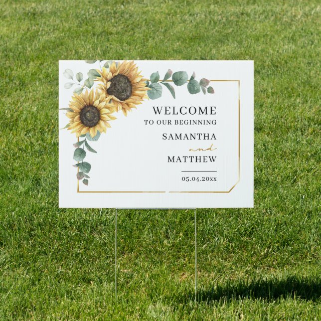 Sunflower Eucalyptus Floral Elegant Wedding Sign (Insitu)