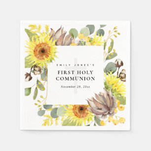 SUNFLOWER EUCALYPTUS FLORAL FIRST HOLY COMMUNION NAPKINS