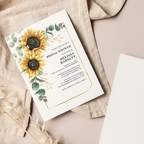 Sunflower Eucalyptus Floral Foliage Bridal Shower Invitation