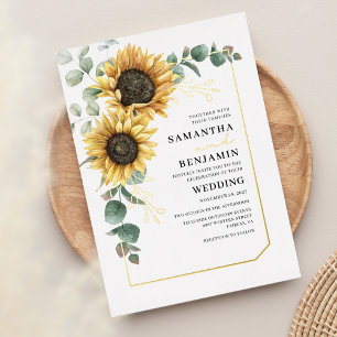 Sunflower Eucalyptus Floral Greenery Wedding Foil Invitation