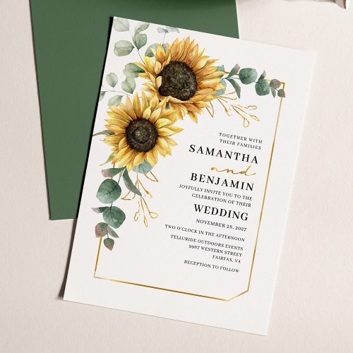 Sunflower Eucalyptus Floral Greenery Wedding Invitation