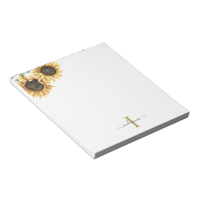 Sunflower Eucalyptus Floral Monogram Girly Name Notepad (Angled)
