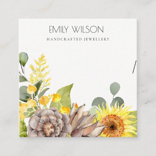 SUNFLOWER EUCALYPTUS  FLORAL NECKLACE DISPLAY LOGO SQUARE BUSINESS CARD