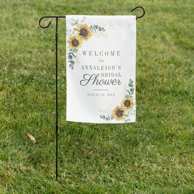 Sunflower Eucalyptus Floral Rustic Bridal Shower Garden Flag (In SItu)