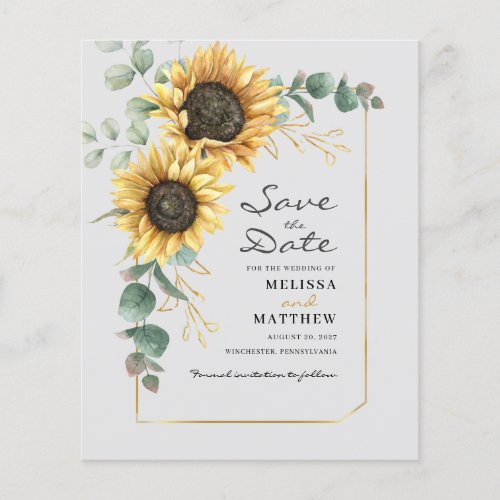 Sunflower Eucalyptus Floral Save The Date Flyer