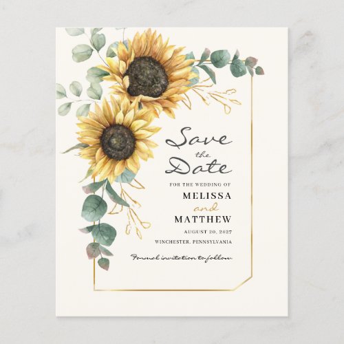 Sunflower Eucalyptus Floral Save The Date Flyer