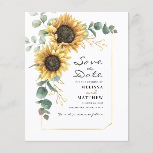 Sunflower Eucalyptus Floral Save The Date Flyer