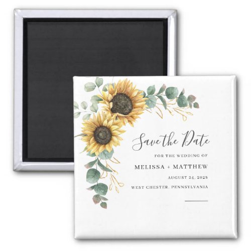 Sunflower Eucalyptus Floral Save The Date Magnet