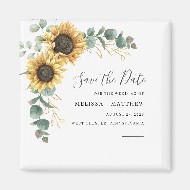 Sunflower Eucalyptus Floral Save The Date Magnet (Front)