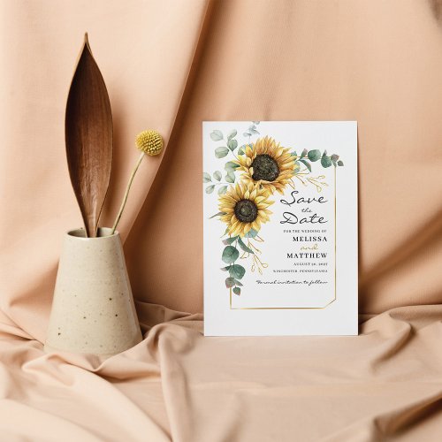 Sunflower Eucalyptus Floral Save The Date Note Card