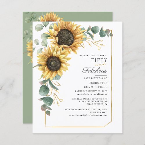 Sunflower Eucalyptus Floral Script 50th Birthday I