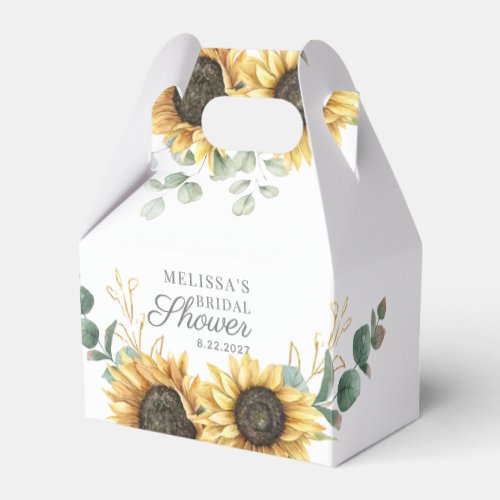 Sunflower Eucalyptus Floral Script Bridal Shower Favor Boxes