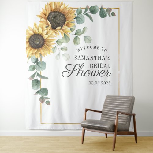 Sunflower Eucalyptus Floral Script Bridal Shower Tapestry