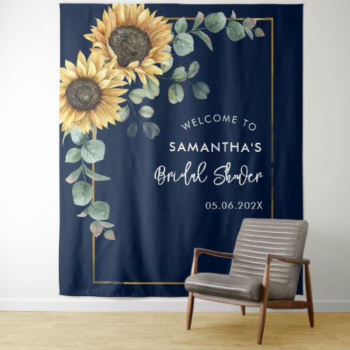 Sunflower Eucalyptus Floral Script Bridal Shower Tapestry