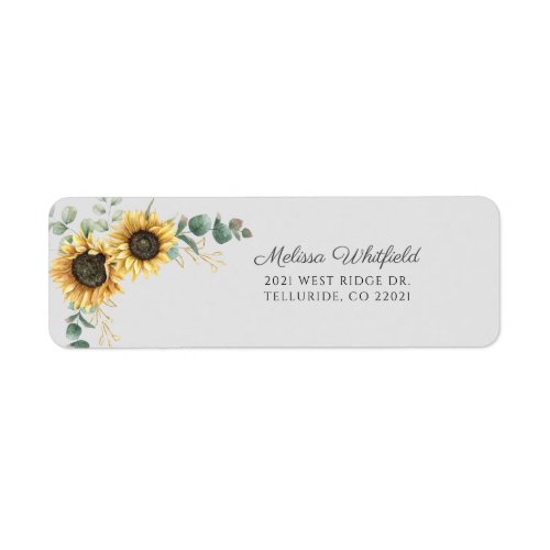 Sunflower Eucalyptus Floral Script Return Address Label