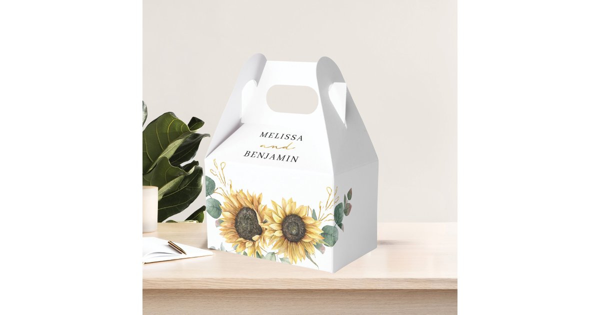 Sunflower Text Box Box Sunflower Eucalyptus Floral Script Wedding Favor Boxes | Zazzle