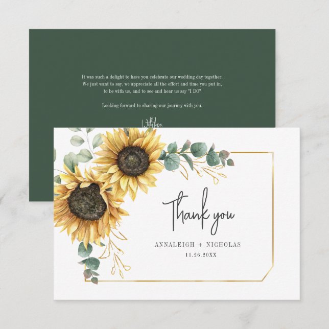 Sunflower Eucalyptus Floral Thank You Note Card (Front/Back)