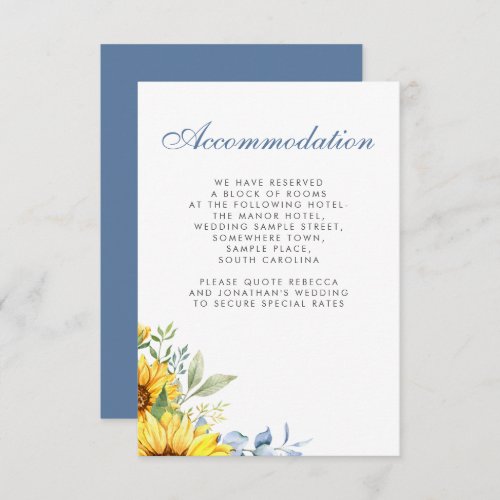 Sunflower Eucalyptus Floral Wedding Accommodation Enclosure Card