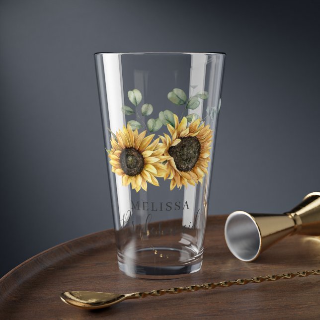 Sunflower Eucalyptus Floral Wedding Bridesmaid Glass (Creator Uploaded)