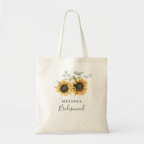 Sunflower Eucalyptus Floral Wedding Bridesmaid Tote Bag