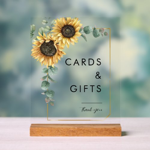 Sunflower Eucalyptus Floral Wedding Cards and Gift Acrylic Sign