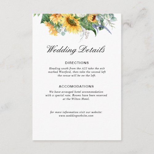 sunflower eucalyptus floral  wedding details card