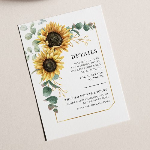 Sunflower Eucalyptus Floral Wedding Details Enclosure Card