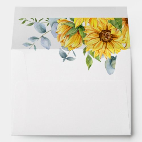 Sunflower  Eucalyptus Floral Wedding Envelope