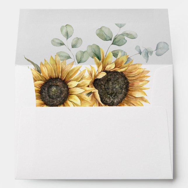 Sunflower Eucalyptus Floral Wedding Envelope (Back (Bottom))