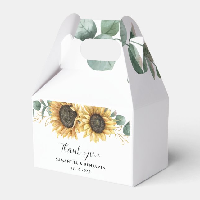 Sunflower Eucalyptus Floral Wedding Favor Boxes (Front Side)