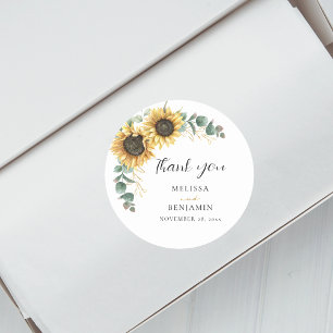 Sunflower Eucalyptus Floral Wedding Favor Classic Round Sticker