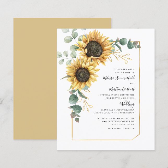Sunflower Eucalyptus Floral Wedding Invitation (Front/Back)