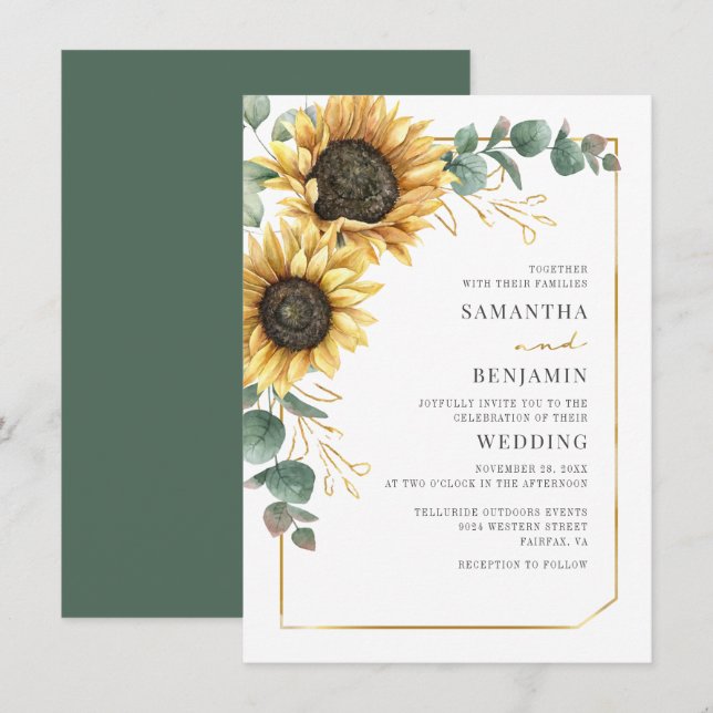 Sunflower Eucalyptus Floral Wedding Invitation (Front/Back)