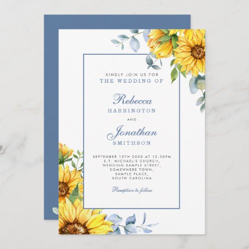 Sunflower  Eucalyptus Floral Wedding Invitation