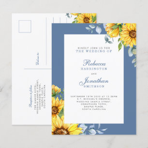 Sunflower & Eucalyptus Floral Wedding Invitation Postcard