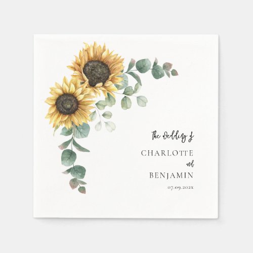 Sunflower Eucalyptus Floral Wedding Paper Napkins