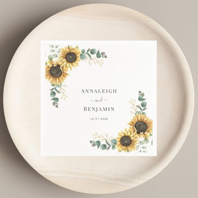 Sunflower Eucalyptus Floral Wedding Paper Napkins (Elegant Sunflower Eucalyptus Floral Wedding Paper Napkins)