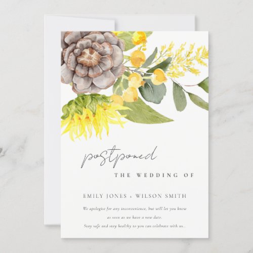 SUNFLOWER EUCALYPTUS  FLORAL WEDDING POSTPONED INVITATION