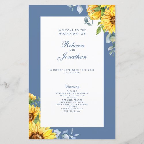 Sunflower  Eucalyptus Floral Wedding Program